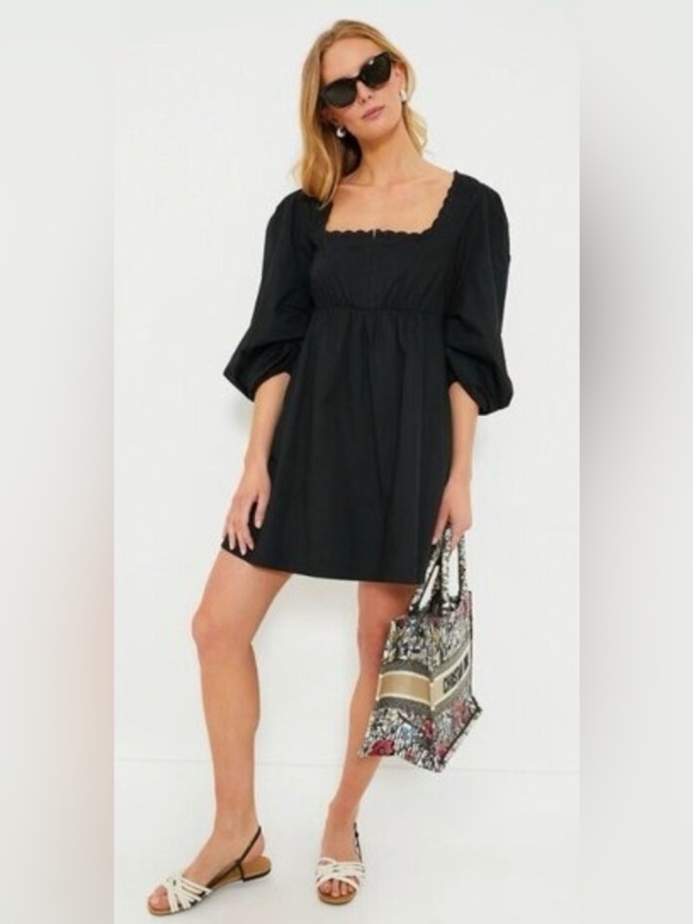 Pomander Place NEW Black Jenny Corset Puff Sleeve Cotton Mini Dress XS